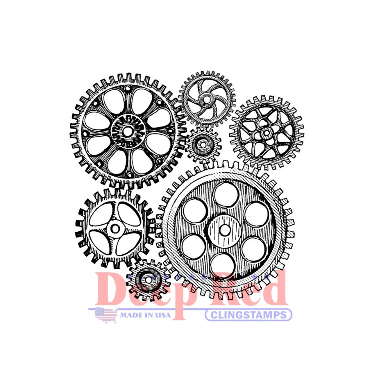 Deep Red Stamps Cogs and Gears Rubber Cling Stamp 2.1 x 2.1 inches